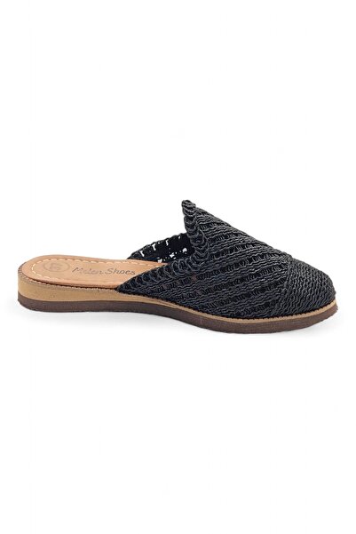 Melen Shoes Kadın Siyah Hasır Yazlık Günlük Terlik