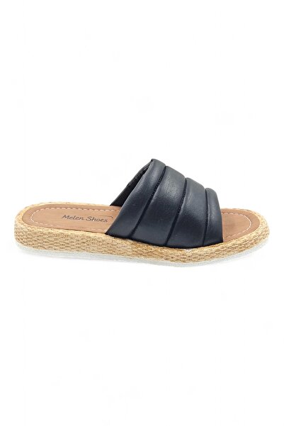 Melen Shoes Ethnic Bohemian Style Black Women's Slippers - Straw Sole Summer ...
