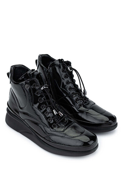 Tamer Tanca Kadın Hakiki Deri Siyah Rugan Casual Bot