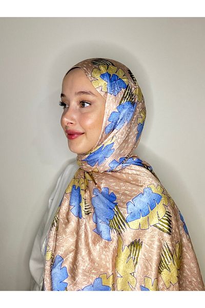 Modakaşmir Tropical Leaf Pattern Shiny Bamboo Shawl