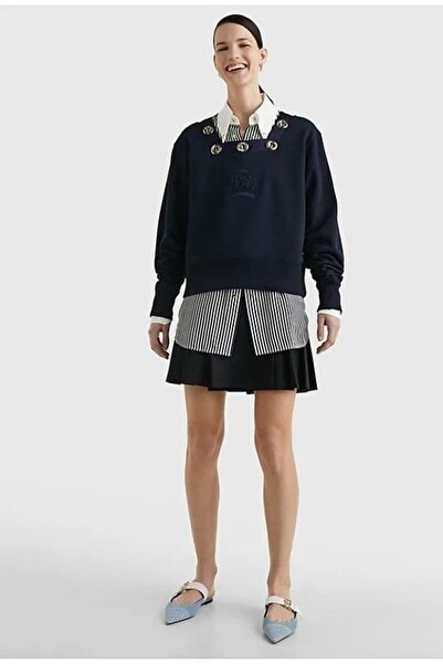 Tommy Hilfiger PAMUKLU GÖĞÜS METAL DETAYLI NAKIŞLI  OVERSİZE SWEATSHİRT
