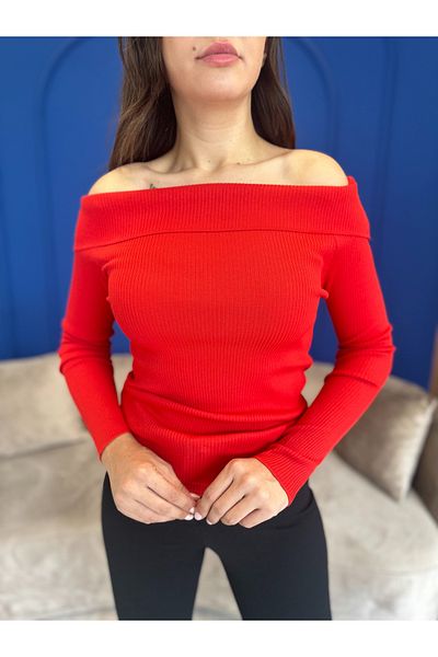 Devesta Moda Knitted Knitwear Boat Neck Viscon Draped High Quality Blouse