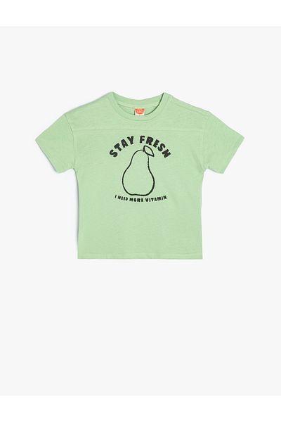 Koton Tricou cu mânecă scurtă cu decolteu rotund din bumbac imprimat cu fructe
