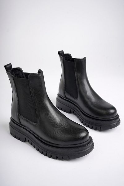 Freemax Black Winter Chelsea Boots with High Bottom and Fur - Waterproof and Lightweight