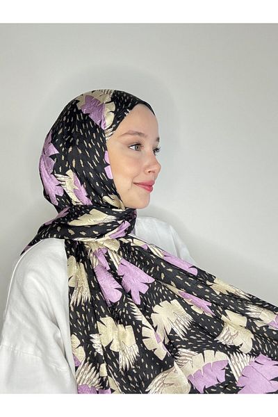 Modakaşmir Tropical Leaf Pattern Shiny Bamboo Shawl