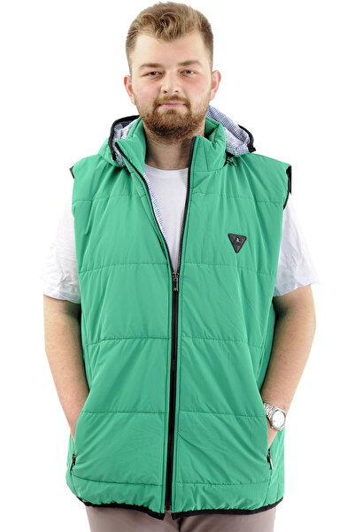 ModeXL Ανδρικό πράσινο φουσκωτό γιλέκο μεγάλου μεγέθους - με τσέπες και αποσπώμενο με κουκούλα U24703