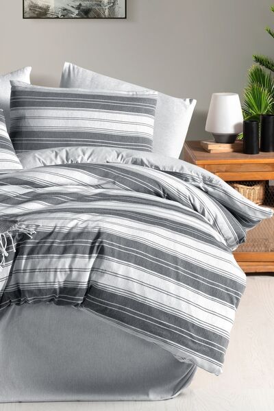 MyStory Home Sada dvojitých povlaků na přikrývku s pružnými pruhy ŠEDÝ