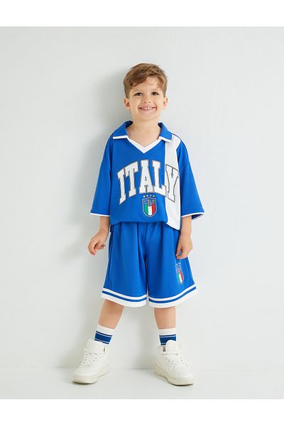 Koton Italy Printed - Color Block Oversize Sports Shorts with Pockets and Waist Ties