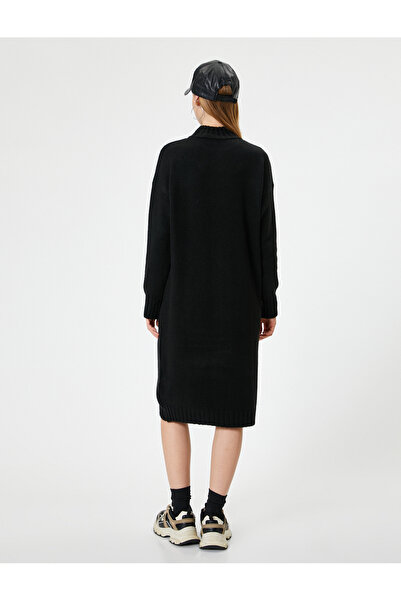 Koton Triko Elbise Midi Dik Yaka Uzun Kollu Relax Fit
