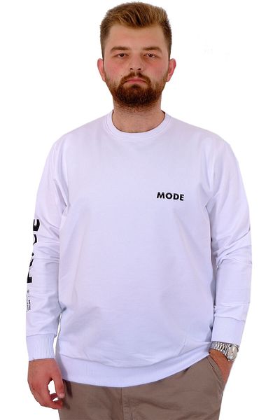 ModeXL Ανδρικός γιακάς ποδηλάτου φούτερ - Μεγάλο μέγεθος PEACE U24526 Λευκό μπλουζάκι φούτερ