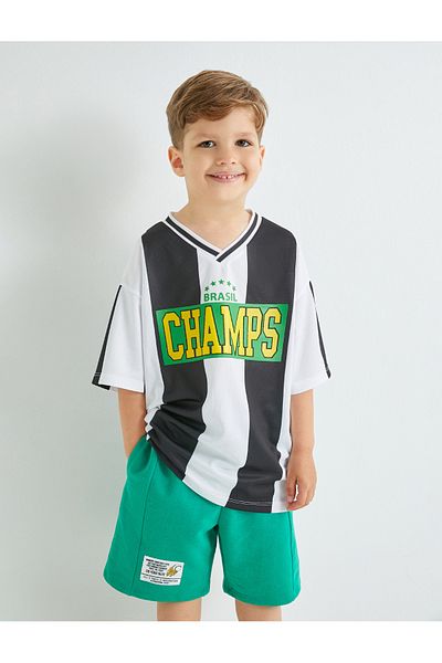 Koton Tricou supradimensionat cu decolteu în V, cu mânecă scurtă, cu imprimeu sport, bloc de culoare