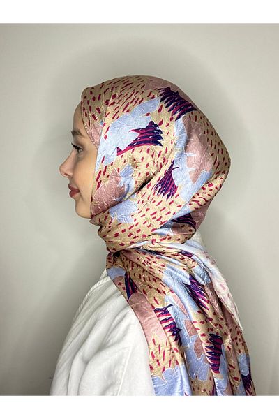 Modakaşmir Tropical Leaf Pattern Shiny Bamboo Shawl