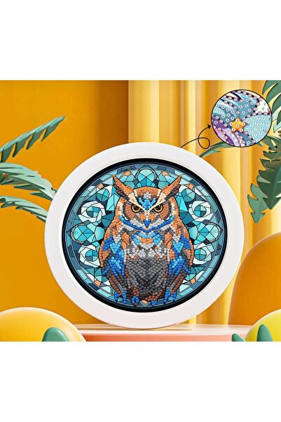 Genel Markalar Histone 5D Elmas Taş İşleme Kiti 20x20 cm Yuvarlak Çerçeveli Baykuş Desen