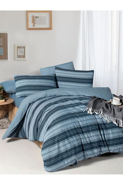 MyStory Home Σετ Παπλωματοθήκη Διπλό με Εφαρμοσμένα Σεντόνια Ριγέ ΠΡΑΣΙΝΟ