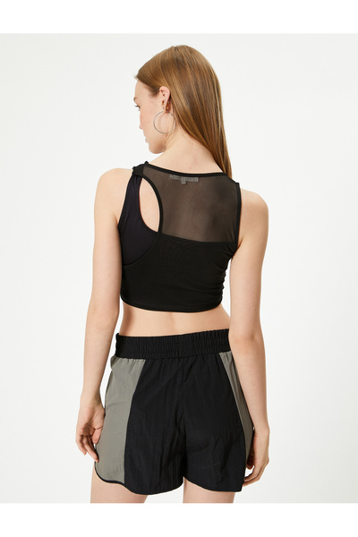 Koton Asymmetrical Collar and Tulle Detailed Crop Tank Top