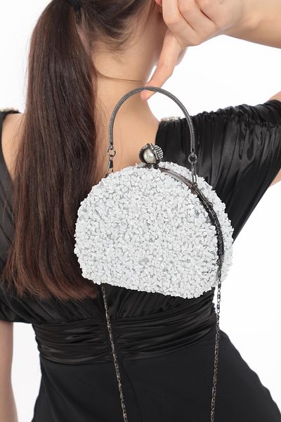 womenacs Βραδινό Clutch με λευκά στρας Full Gravel - για γάμους, χέννα, διασταυρώσεις αρραβώνων
