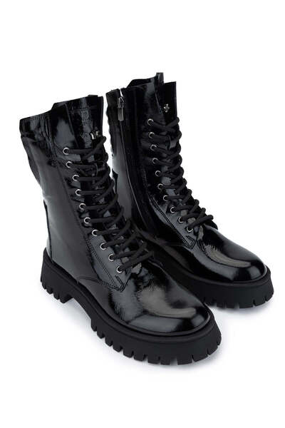 Tamer Tanca Kadın Hakiki Deri Siyah Rugan Casual Bot