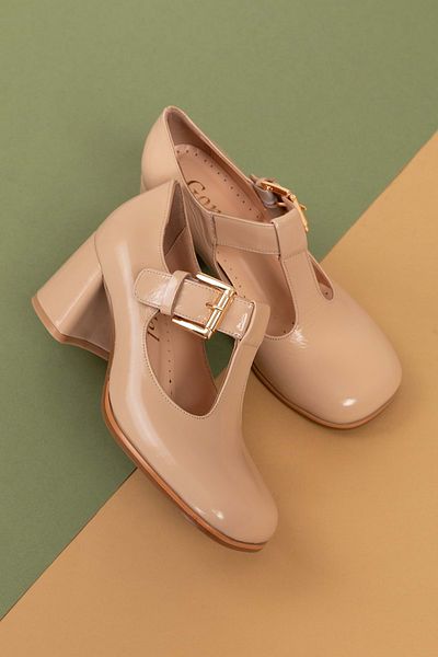 Gondol Pantofi cu toc elegant pentru femei din piele naturală cu vârf rotund Mnz.24524