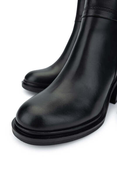 Tamer Tanca Kadın Hakiki Deri Siyah Deri Topuklu Bot