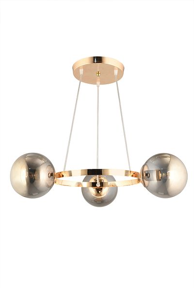 SONSUZ AYDINLATMA&AVİZE Infinite Gold 3-Piece Ring Smoked Globe Glass Modern Chandelier