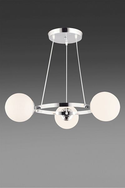 SONSUZ AYDINLATMA&AVİZE Infinite Chrome 3-Piece Ring White Globe Glass Modern Chandelier