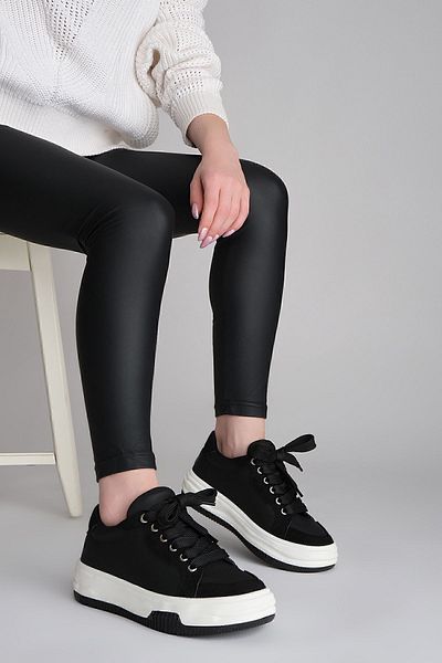 Marjin Damen Sneakers Dicke Sohle Schnürschuhe Sportschuhe Sifaz Schwarz