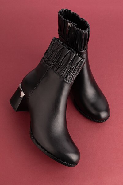 Gondol Kadın Hakiki Deri Lastik Bilekli Topuklu Şık Bot Ast.8504