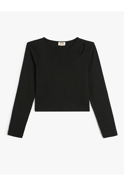 Koton Long Sleeve Round Neck and Window Detailed Blouse