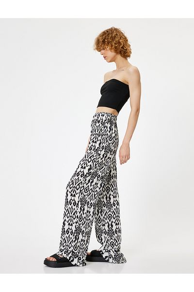 Koton Pantaloni de vară cu model etnic - Talie cu șireturi, picior drept