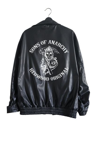 Fuddy Moda Sons of Anarchy Printed Unisex Black Leather Jacket - Oversize Streetwear