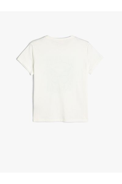 Koton Cotton Short Sleeve T-Shirt - Butterfly Printed, Crew Neck