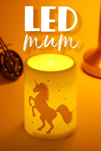 Telvesse Unicorn Led Mum Bardak Tipi Pilli Dumansız Alevli Dekoratif Yapay Mu...
