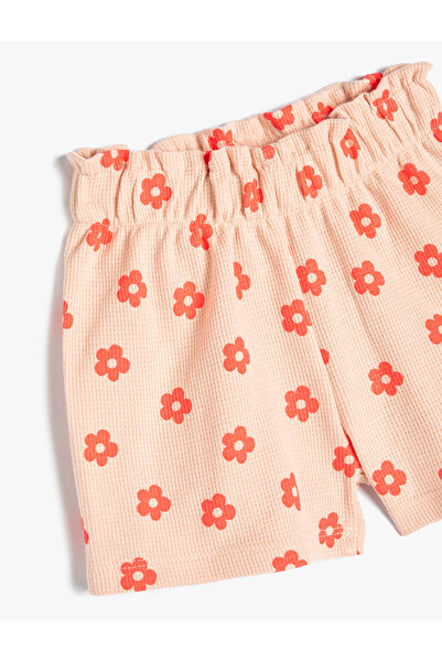 Koton Şort Çiçekli Dokulu Beli Lastikli Pamuklu