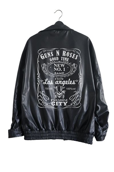 Fuddy Moda Guns N' Roses εμπριμέ Unisex μαύρο δερμάτινο μπουφάν - Oversize Streetwear