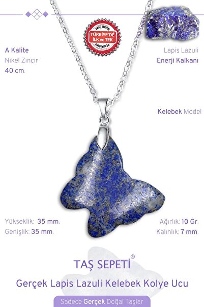 TAŞ SEPETİ قلادة على شكل فراشة من اللازورد مع سلسلة من الحجر الطبيعي
