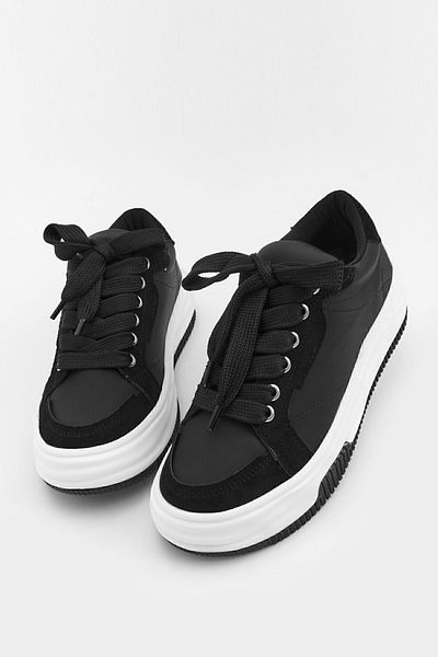 Marjin Damen Sneakers Dicke Sohle Schnürschuhe Sportschuhe Sifaz Schwarz