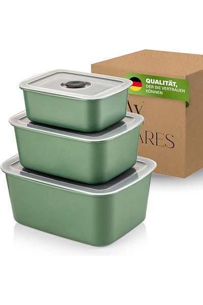 Viwares Vakuumdosen 3er Set Grün - Luftdicht, Frischhaltend & Stapelbar