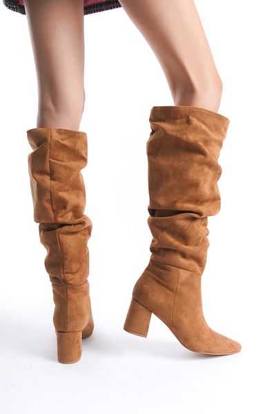 Shoesers Дамски велурени ботуши с остър връх и дебел ток