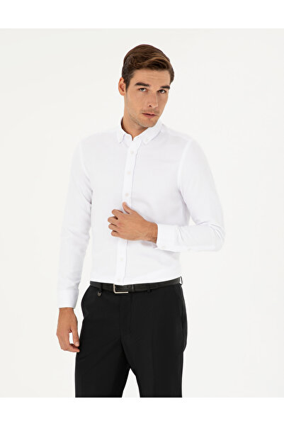 Pierre Cardin Λευκό μακρυμάνικο πουκάμισο Oxford Slim Fit 50289396-VR013