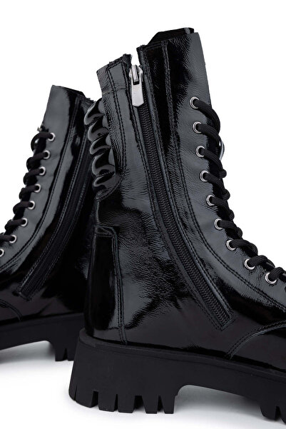 Tamer Tanca Kadın Hakiki Deri Siyah Rugan Casual Bot