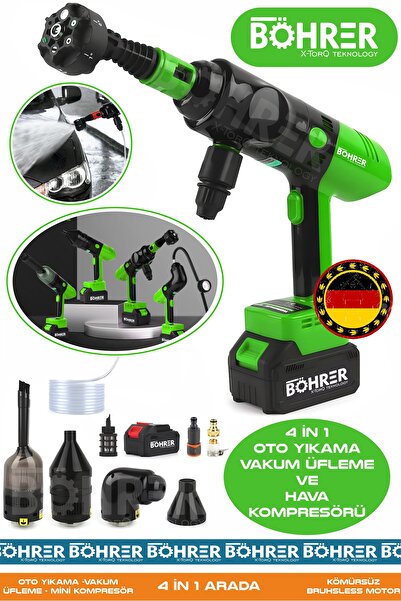 BÖHRER ALMAN 4 MAKİNE 1 ARADA ÇİFT AKÜLÜ YEŞİL OTO YIKAMA - VAKUM - ÜFLEME VE...