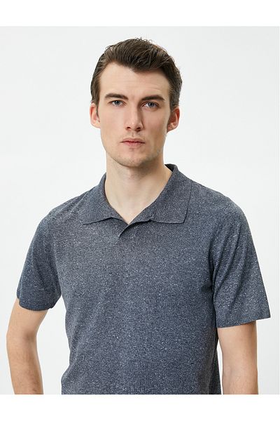 Koton Polo Neck Slim Fit T-Shirt - Dünne Strickware, Kurzarm, Grau
