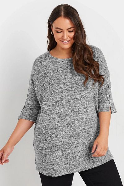 Stil Diva Plus Size Crew Neck Half Sleeve Button Detailed Blouse 302988