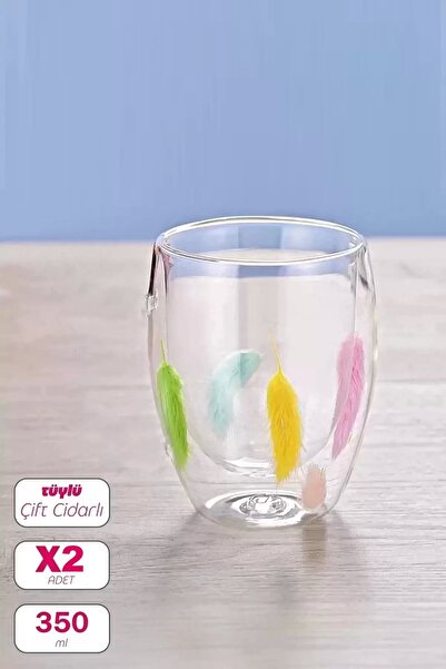 Berdina Home 2li Çift Cidarlı Tüylü Bardak Kupa 350ml Ev Ofis Kahve Çay Barda...