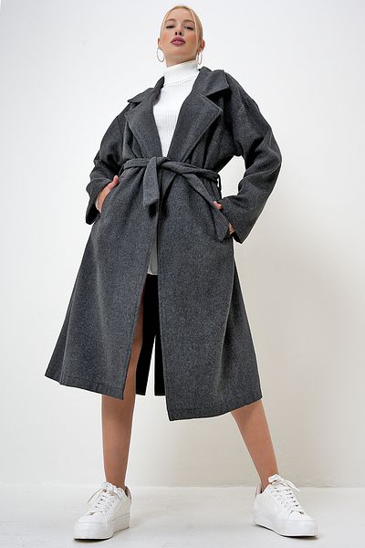 VAGGON Anthracite Stamp Coat - Double Pocket, Belt and Unlined Prm1102