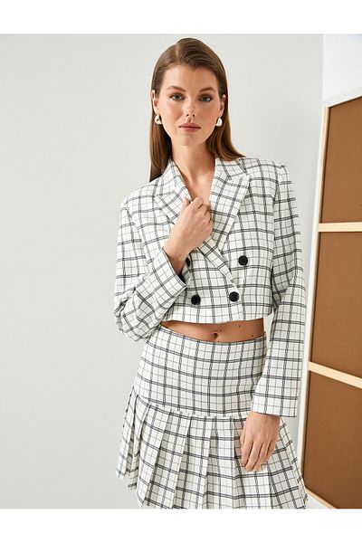 Koton Crop Blazer Jacket Double Breasted Closure Buttoned
