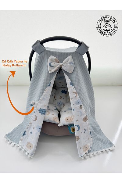 Jaju Baby Blue Waffle Fabric Organic Stroller Cover and Cushion