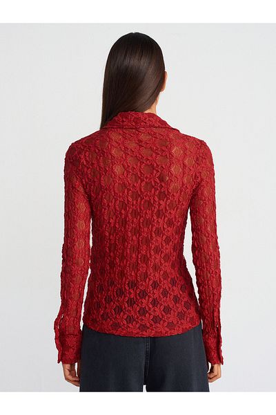 Dilvin 50261 Claret Red Lace Long Sleeve Shirt