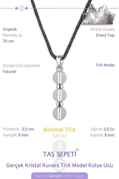 TAŞ SEPETİ Real Crystal Quartz Natural Stone Minimal Tria Model Cotton Drawstring Men Necklace