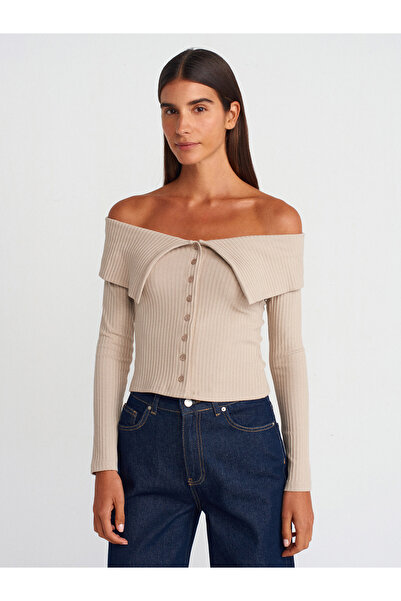 Dilvin 31269 Open Shoulders Buttoned Ball-Open Stone